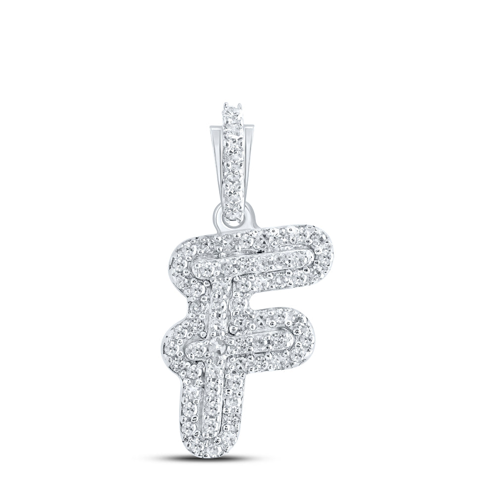 10K White Gold 1/6 CTW-Natural Diamond Initial "F" Pendant 1.11 Gram