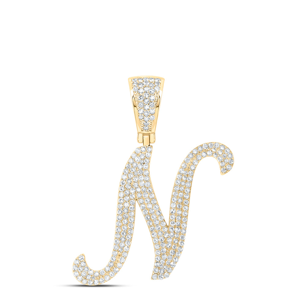 10K Yellow Gold 1 CTW-Natural Diamond Initial "N" Pendant 3.42 Gram