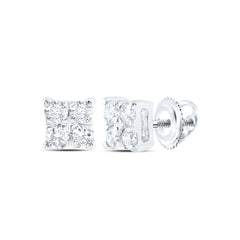 10K White Gold 1/6 CTW-Natural Diamond Square Earring 0.81 Gram