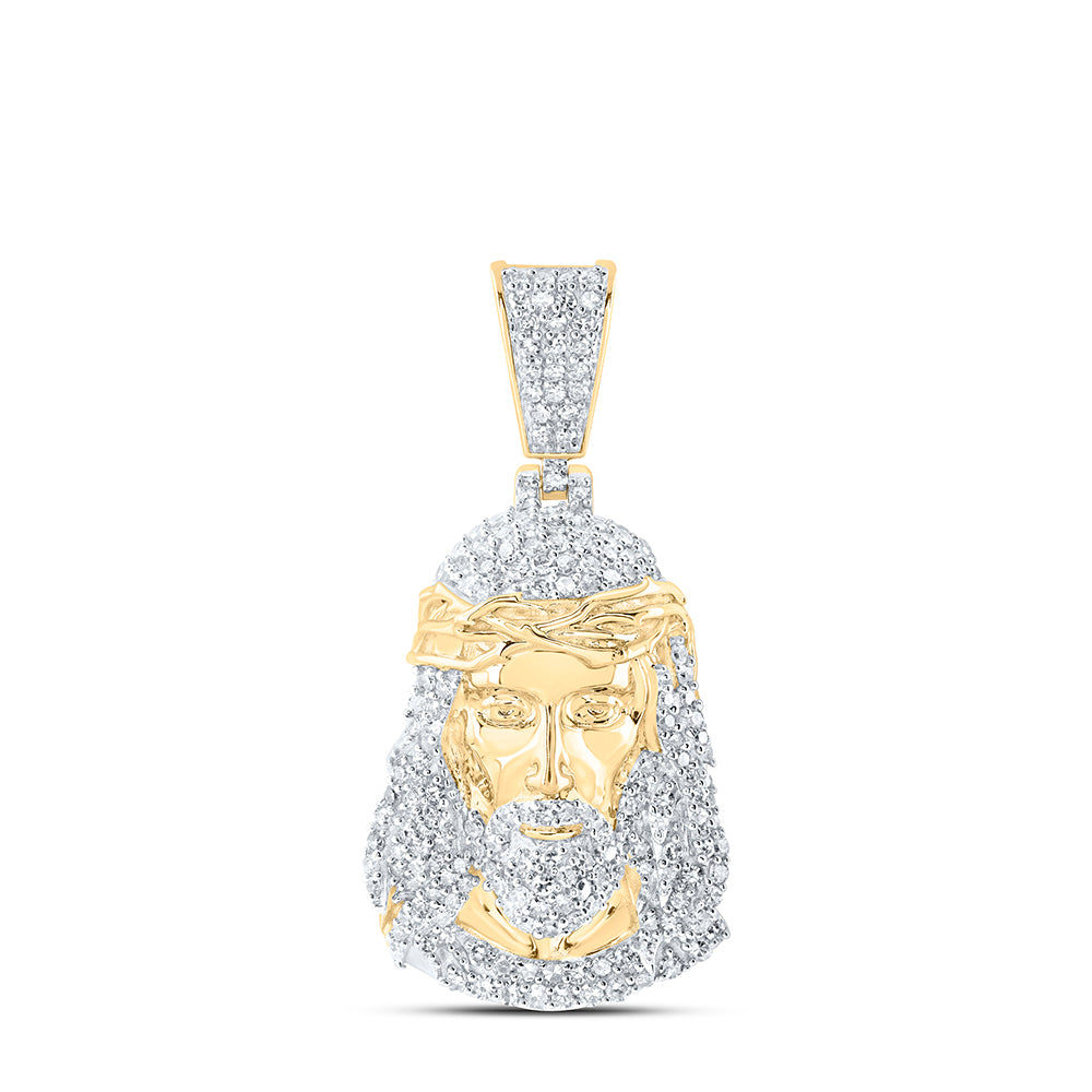 10K Yellow Gold 1 CTW-Natural Diamond Jesus Mens Charm 5.14 Gram