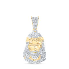 10K Yellow Gold 1 CTW-Natural Diamond Jesus Mens Charm 5.14 Gram