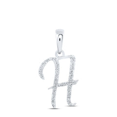 10K White Gold 1/10 CTW-Natural Diamond Gift Initial "H" Pendant 0.78 Gram