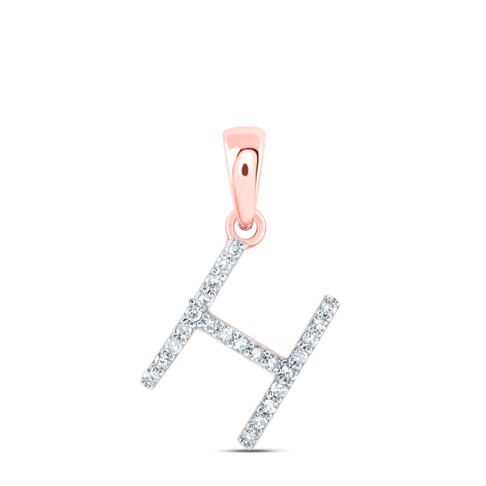 10K Rose Gold 1/10 CTW-Natural Diamond Initial "H" Pendant 0.58 Gram