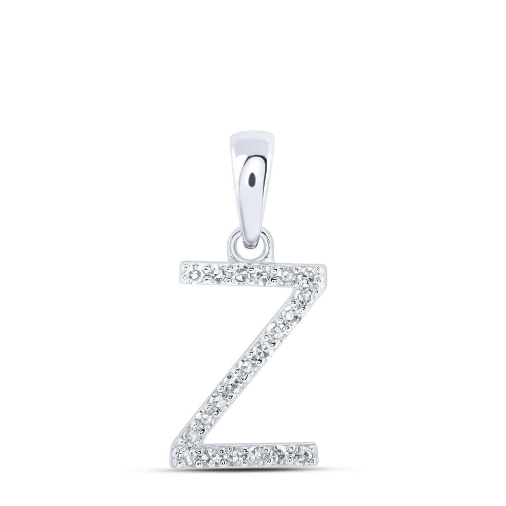 10K White Gold 1/10 CTW-Natural Diamond Initial "Z" Pendant 0.53 Gram