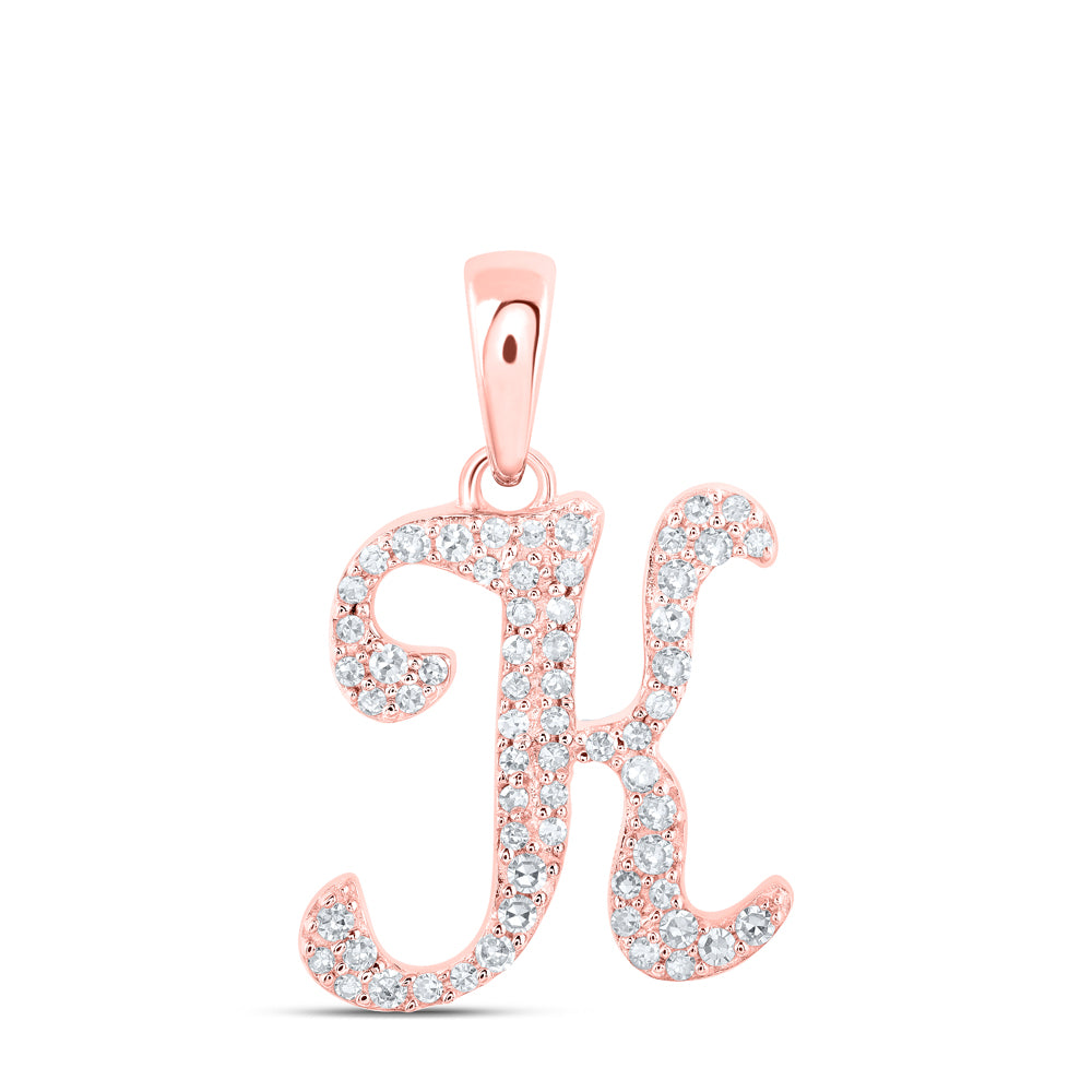 10K Rose Gold 1/5 CTW-Natural Diamond Initial "K" Pendant 1.11 Gram
