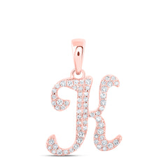 10K Rose Gold 1/5 CTW-Natural Diamond Initial "K" Pendant 1.11 Gram