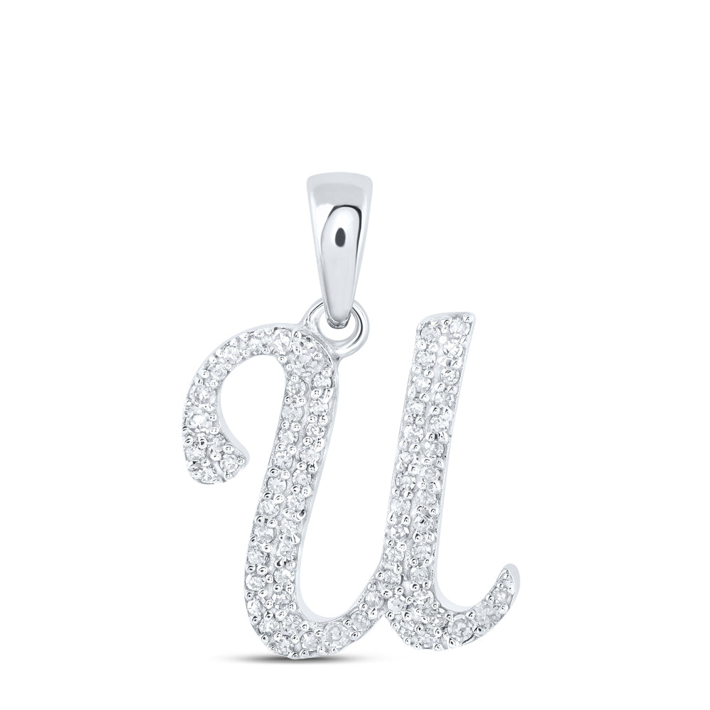 10K White Gold 1/6 CTW-Natural Diamond Initial "U" Pendant 1.04 Gram