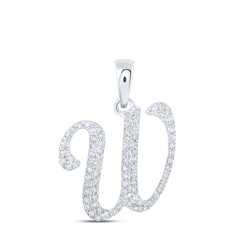 10K White Gold 1/5 CTW-Natural Diamond Initial "W" Pendant 1.19 Gram