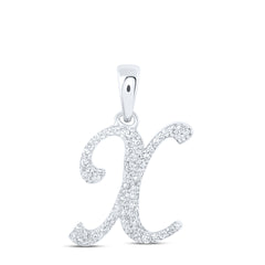 10K White Gold 1/8 CTW-Natural Diamond Initial "X" Pendant 1.01 Gram