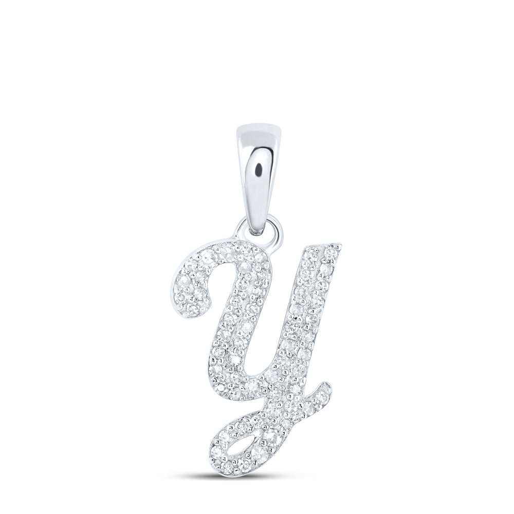 10K White Gold 1/5 CTW-Natural Diamond Initial "Y" Pendant 0.84 Gram