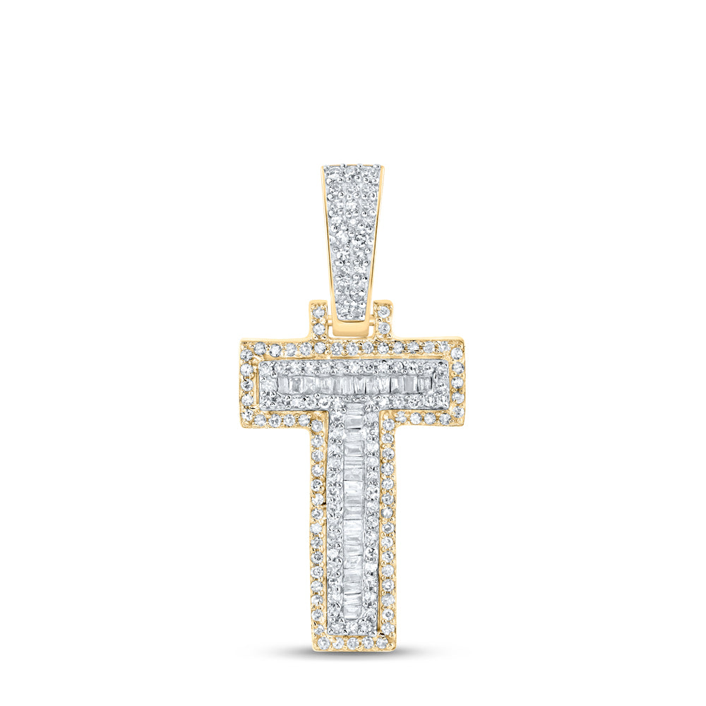 3/8CTW-DIA NK MENS INITIAL "T" PENDANT