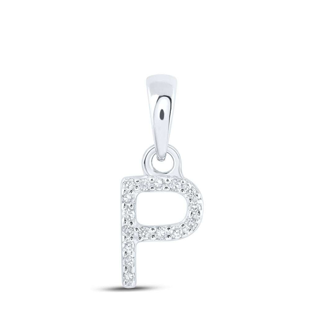 10K White Gold 0.03 CTW-Natural Diamond Initial "P" Pendant 0.37 Gram