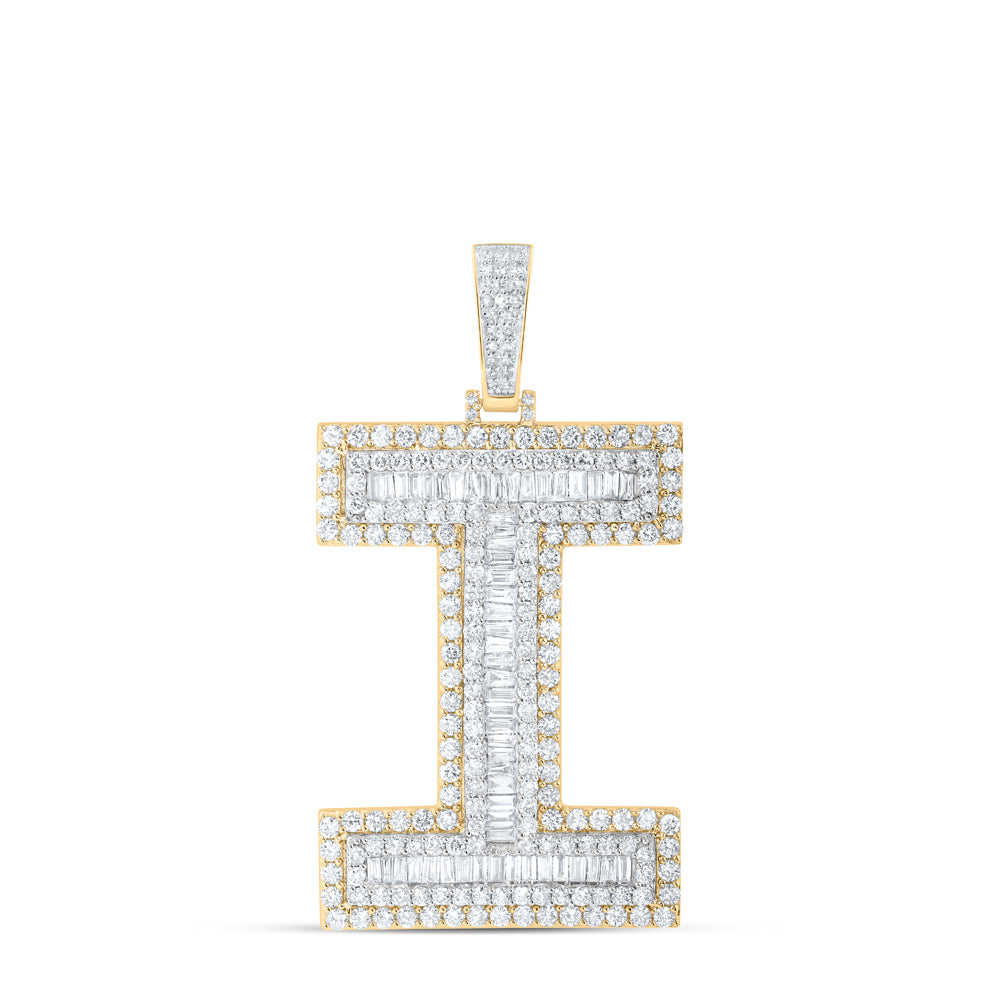 10K Yellow Gold 5 1/6 CTW-Natural Diamond Mens Initial "I" Pendant 19.79 Gram