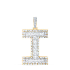 10K Yellow Gold 5 1/6 CTW-Natural Diamond Mens Initial "I" Pendant 19.79 Gram