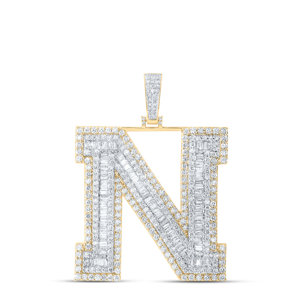 10K Yellow Gold 7 3/4 CTW-Natural Diamond Mens Initial "N" Pendant 28.75 Gram