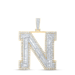 10K Yellow Gold 7 3/4 CTW-Natural Diamond Mens Initial "N" Pendant 28.75 Gram
