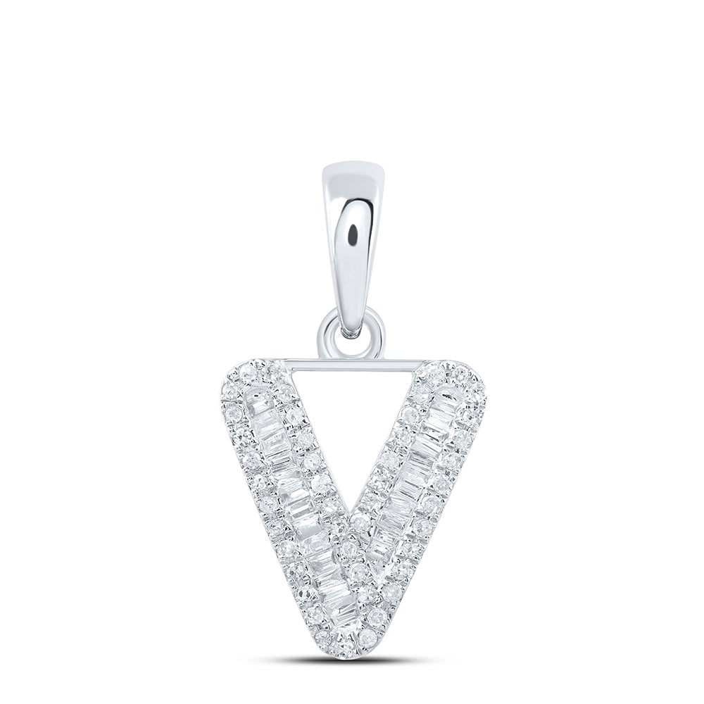 10K White Gold 1/4 CTW-Natural Diamond Initial "V" Pendant 0.93 Gram