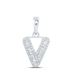 10K White Gold 1/4 CTW-Natural Diamond Initial "V" Pendant 0.93 Gram