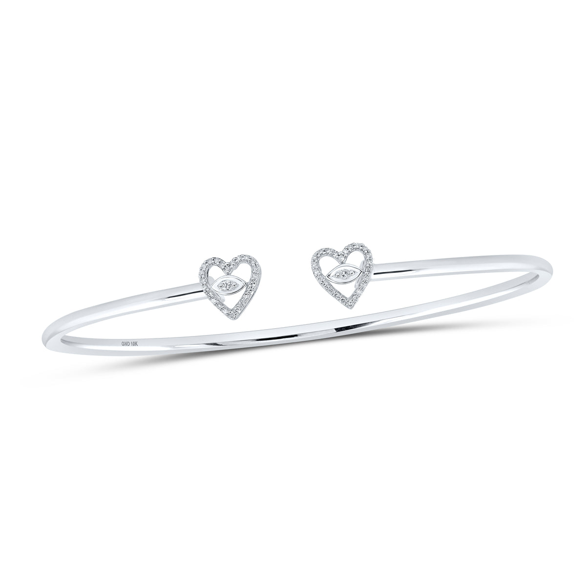 10K White Gold 1/10 CTW-Natural Diamond Heart Bangle (50X60) 0.26 Gram
