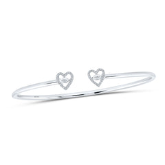 10K White Gold 1/10 CTW-Natural Diamond Heart Bangle (50X60) 0.26 Gram