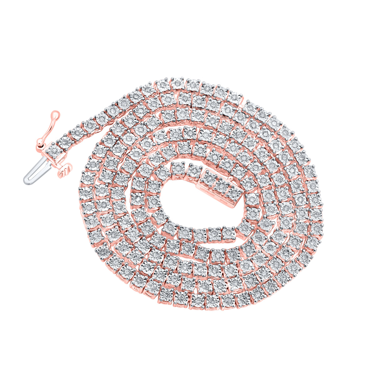 Rose-Tone Sterling Silver 1 1/5 CTW-Natural Diamond Fanuk Mens Chain (18 Inch ) 16.75 Gram