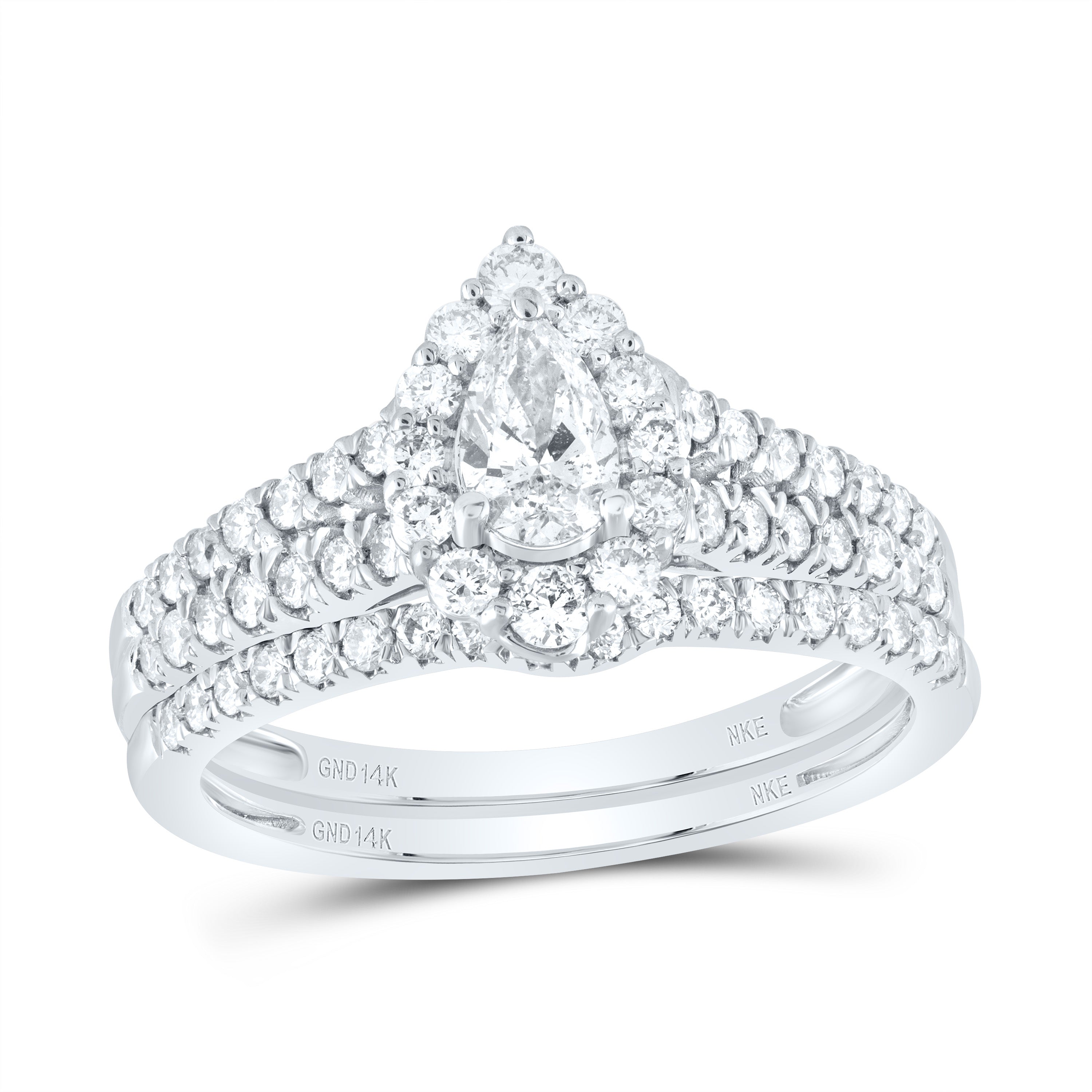 1CTW-DIA NKE 1/3CT-CPEAR BRIDAL SET SINGLE HALO