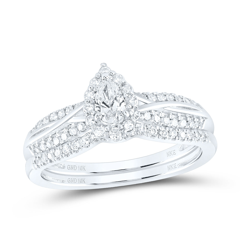 1/2CTW-DIA NKE 1/5CT-CPEAR BRIDAL SET SINGLE HALO