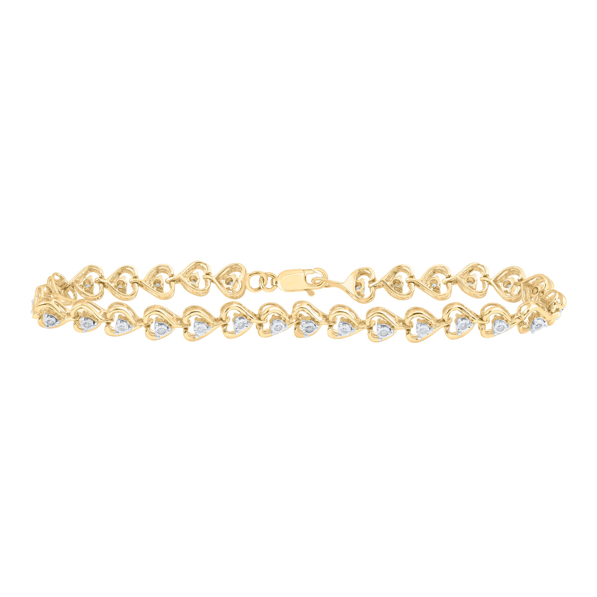 10K Yellow Gold 1/4 CTW-Natural Diamond (8.20MM) Heart Bracelet (7.25 Inch ) 9.02 Gram