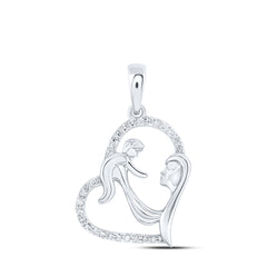 10k White Gold Round Diamond Mother Child Heart Nicoles Dream Collection Pendant 1/8 Cttw