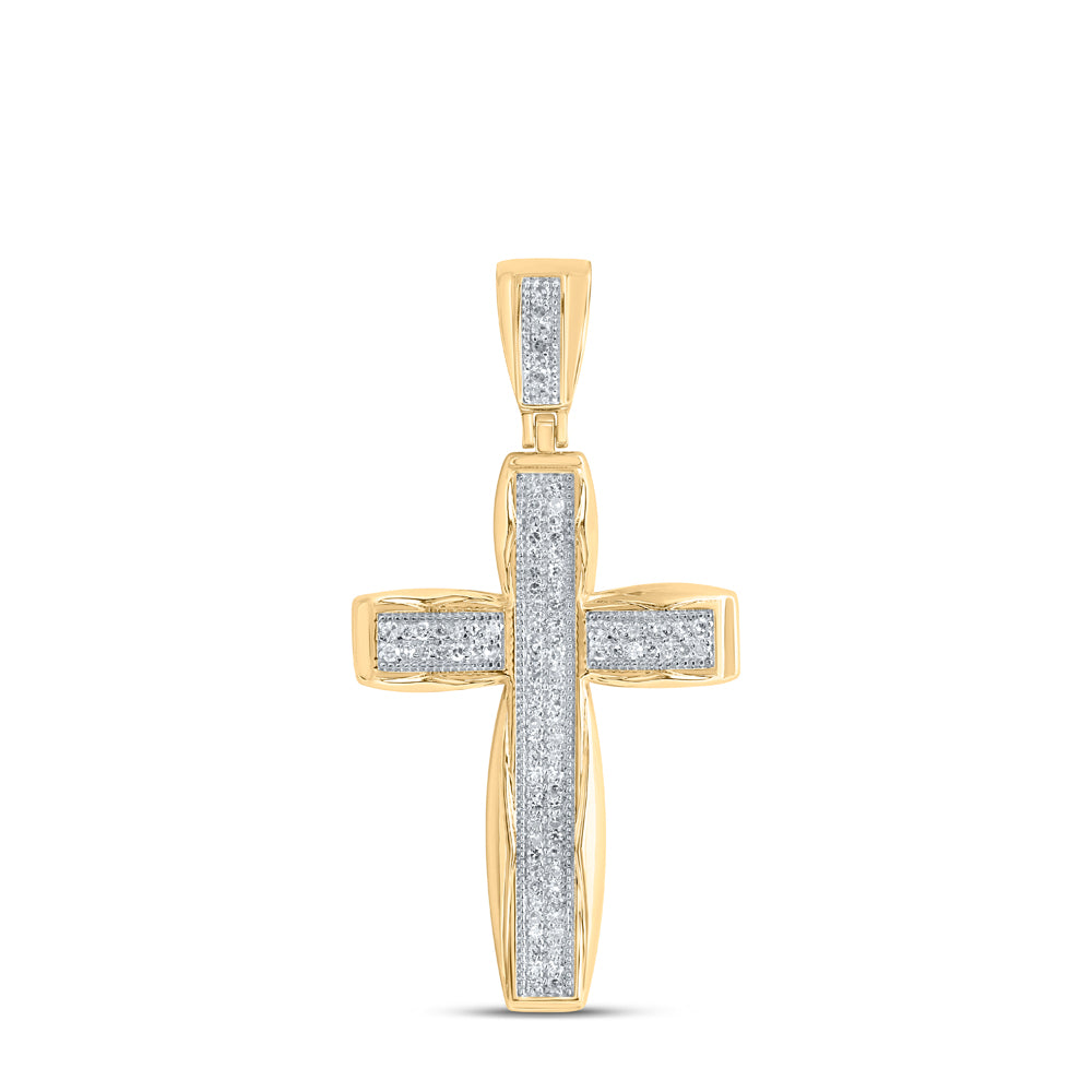 10K Yellow Gold 1/3 CTW-Natural Diamond Cross Pendant 2.73 Gram