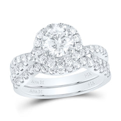 14K White Gold 2 CTW-Natural Diamond 1 Ct-Crd Bridal Set 1 Halo 6.42 Gram