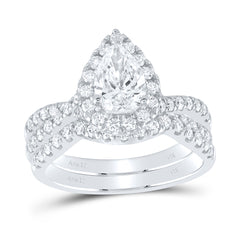 2 CTW-DIA ANA M 1CT-CPEAR BRIDAL SET 1 HALO
