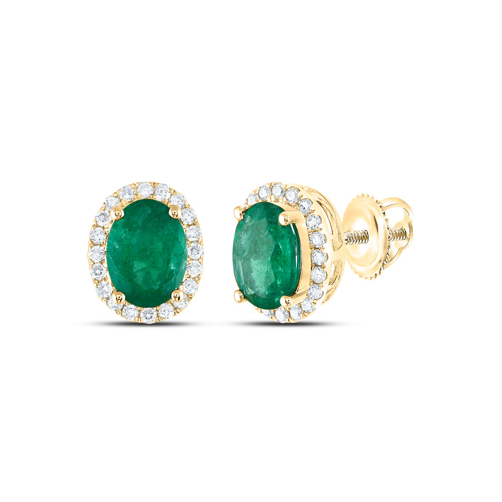 1/5CTW-DIA ANA M 7X5MM-EME NAT GEM OVAL EARRING