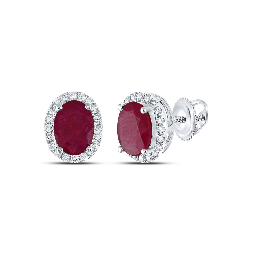 1/5CTW-DIA ANA M 7X5MM-RUBY NAT GEM OVAL EARRING