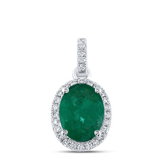 14K White Gold 1/8 CTW-Natural Diamond 8X6-Eme Natural Gemstone Pendant 0.71 Gram