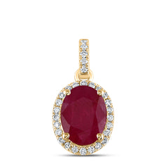 14K Yellow Gold 1/8 CTW-Natural Diamond 8X6MM-Ruby Natural Gemstone Pendant 0.7 Gram