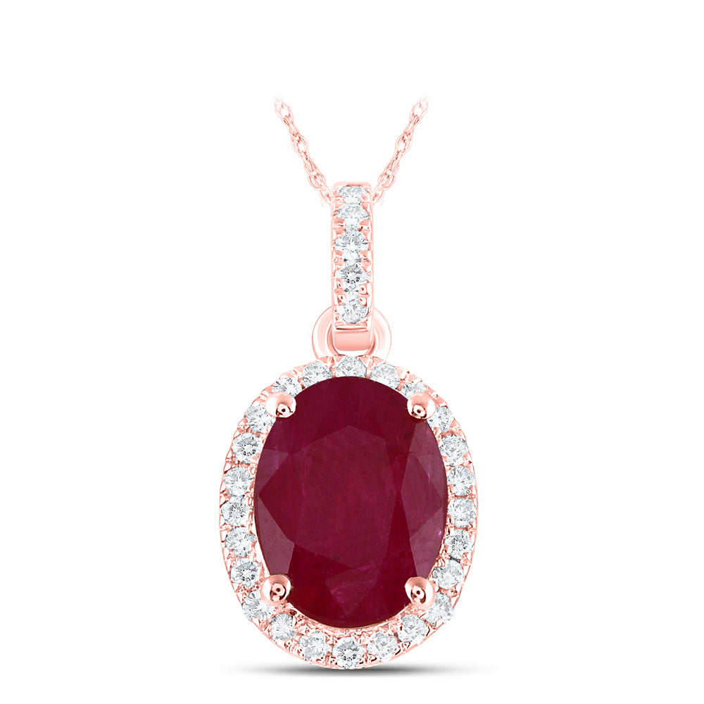 1/8CTW-DIA ANA M 8X6MM-RUBY NAT GEM OVAL PENDANT