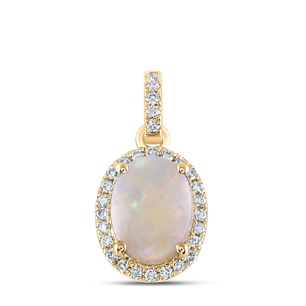 14K Yellow Gold 1/8 CTW-Natural Diamond 8X6MM-Opal Natural Gemstone Pendant 2.77 Gram