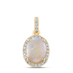 14K Yellow Gold 1/8 CTW-Natural Diamond 8X6MM-Opal Natural Gemstone Pendant 2.77 Gram