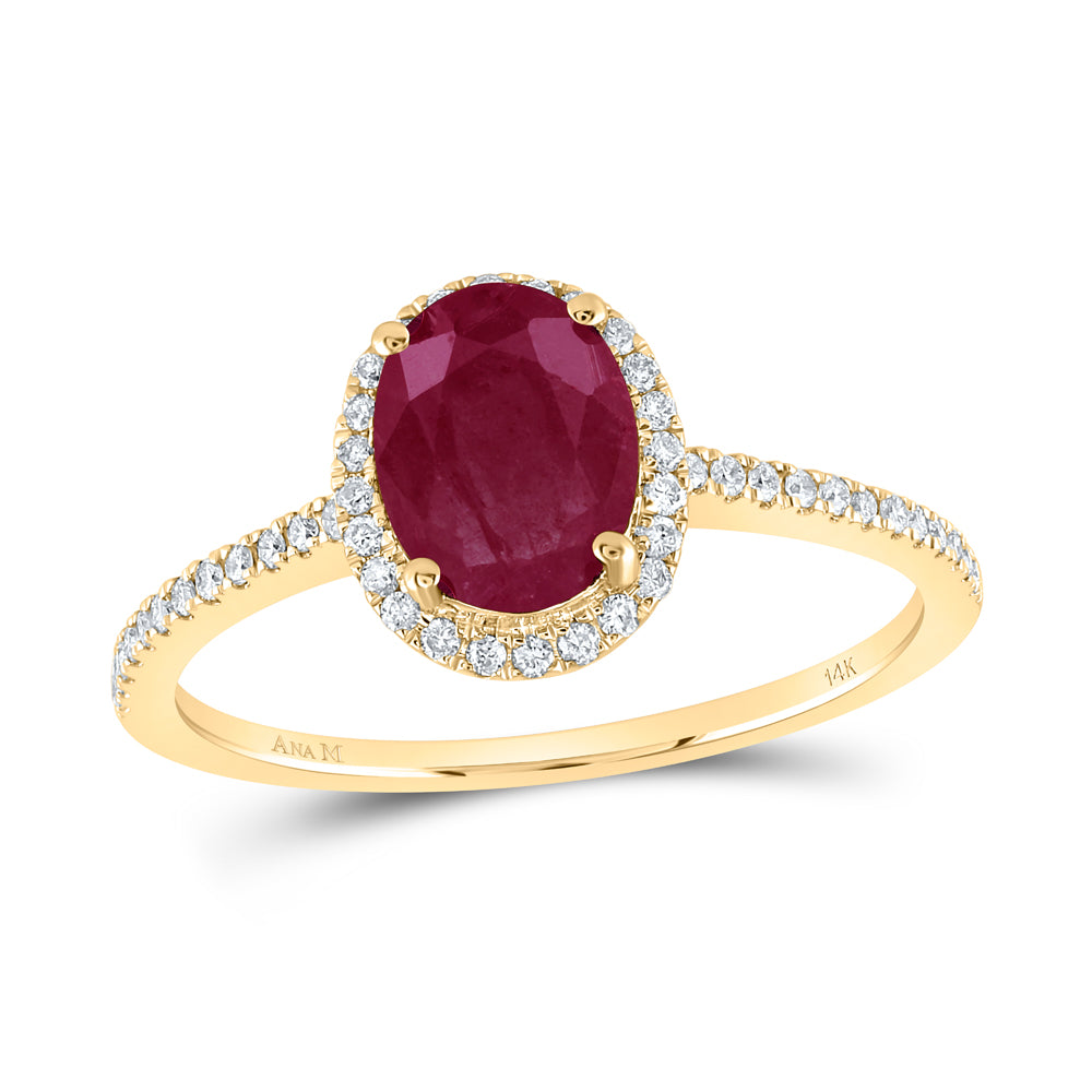 14K Yellow Gold 1/5 CTW-Natural Diamond 8X6MM-Ruby Natural Gemstone Ring 3.16 Gram
