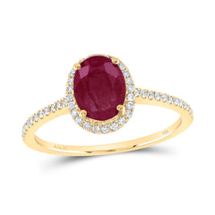 14K Yellow Gold 1/5 CTW-Natural Diamond 8X6MM-Ruby Natural Gemstone Ring 3.16 Gram