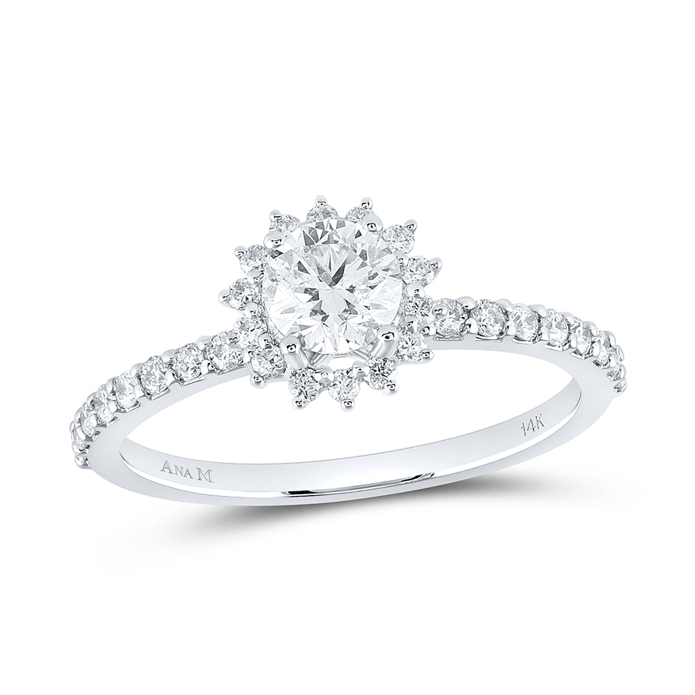 14K White Gold 7/8 CTW-Natural Diamond 1/2 Ct-Crd Single Halo Engagement Ring 1.75 Gram