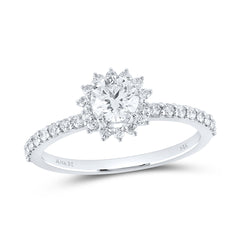 14K White Gold 7/8 CTW-Natural Diamond 1/2 Ct-Crd Single Halo Engagement Ring 1.75 Gram