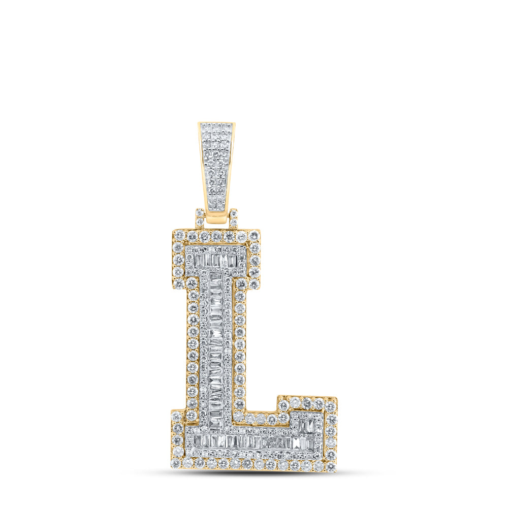 10K Yellow Gold 2 3/8 CTW-Natural Diamond Mens Initial "L" Pendant 9.59 Gram