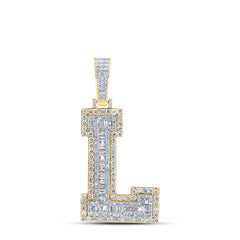 10K Yellow Gold 2 3/8 CTW-Natural Diamond Mens Initial "L" Pendant 9.59 Gram