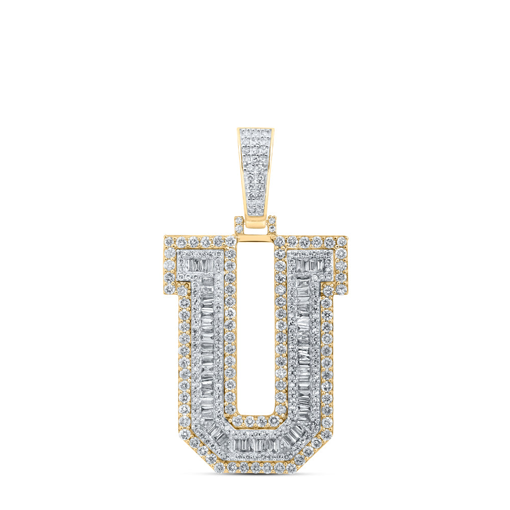 10K Yellow Gold 3 CTW-Natural Diamond Mens Initial "U" Pendant 12.8 Gram
