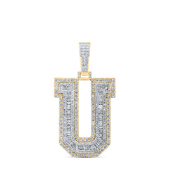 10K Yellow Gold 3 CTW-Natural Diamond Mens Initial "U" Pendant 12.8 Gram