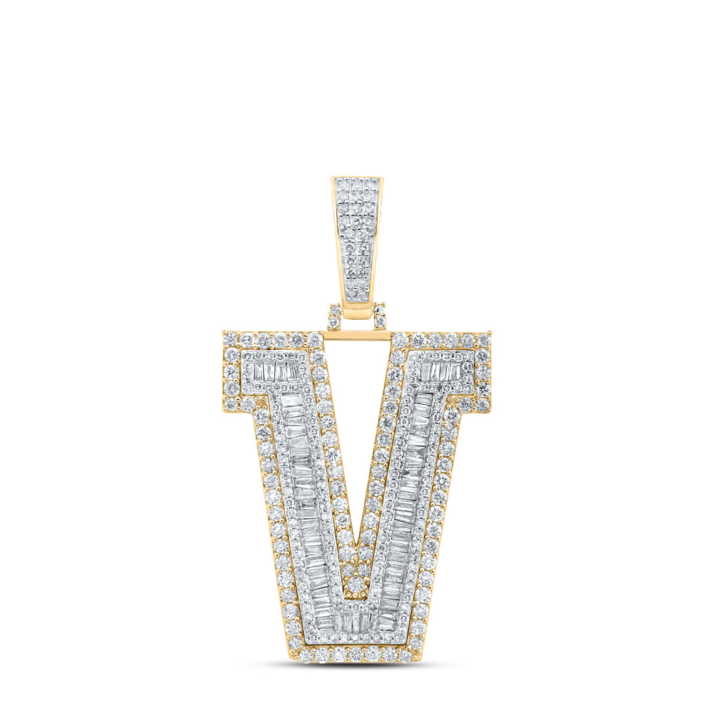 10K Yellow Gold 2 3/4 CTW-Natural Diamond Mens Initial "V" Pendant 11.66 Gram