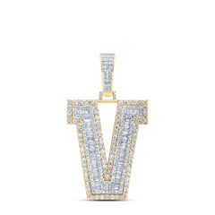 10K Yellow Gold 2 3/4 CTW-Natural Diamond Mens Initial "V" Pendant 11.66 Gram