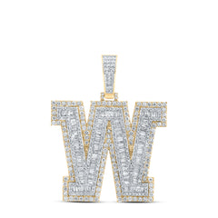 10K Yellow Gold 4 5/8 CTW-Natural Diamond Mens Initial "W" Pendant 16.68 Gram